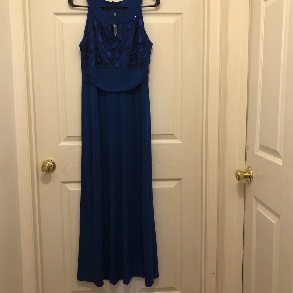 Long evening Royal Blue Halter Dress